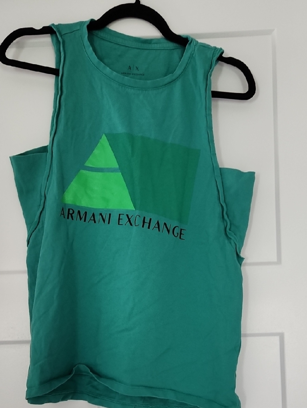 Armani Exchange Teal Tank with Green Graphic Logo